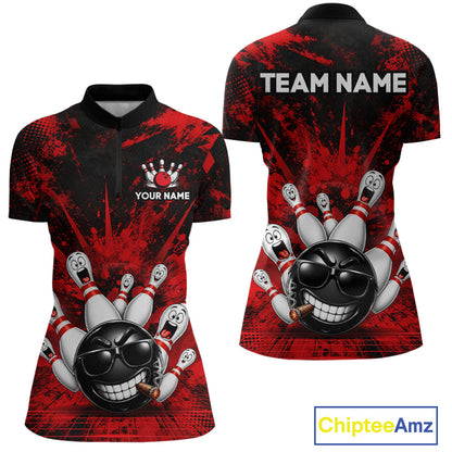 Custom Red Funny Bowling Ball Bowling Jerseys for Women With Team Name And Bowlers Name HNT567