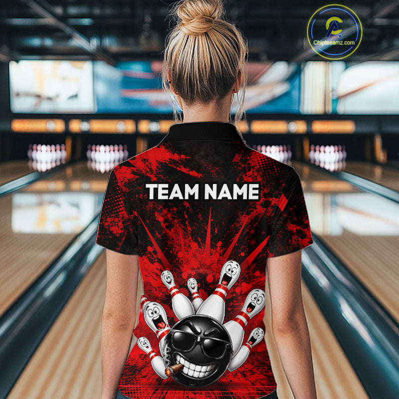 Custom Red Funny Bowling Ball Bowling Jerseys for Women With Team Name And Bowlers Name HNT567