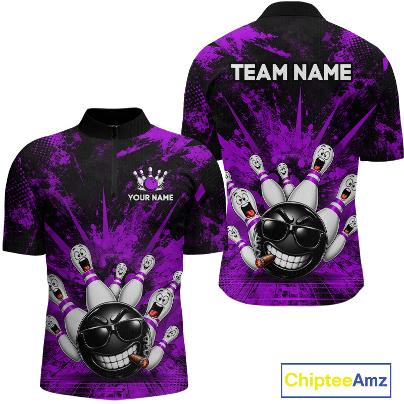 Custom Purple Funny Bowling Ball Bowling Jerseys for Men With Team Name And Bowlers Name HNT567