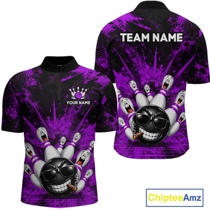 Custom Purple Funny Bowling Ball Bowling Jerseys for Men With Team Name And Bowlers Name HNT567