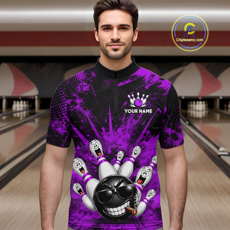 Custom Purple Funny Bowling Ball Bowling Jerseys for Men With Team Name And Bowlers Name HNT567