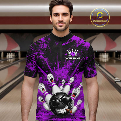 Custom Purple Funny Bowling Ball Bowling Jerseys for Men With Team Name And Bowlers Name HNT567