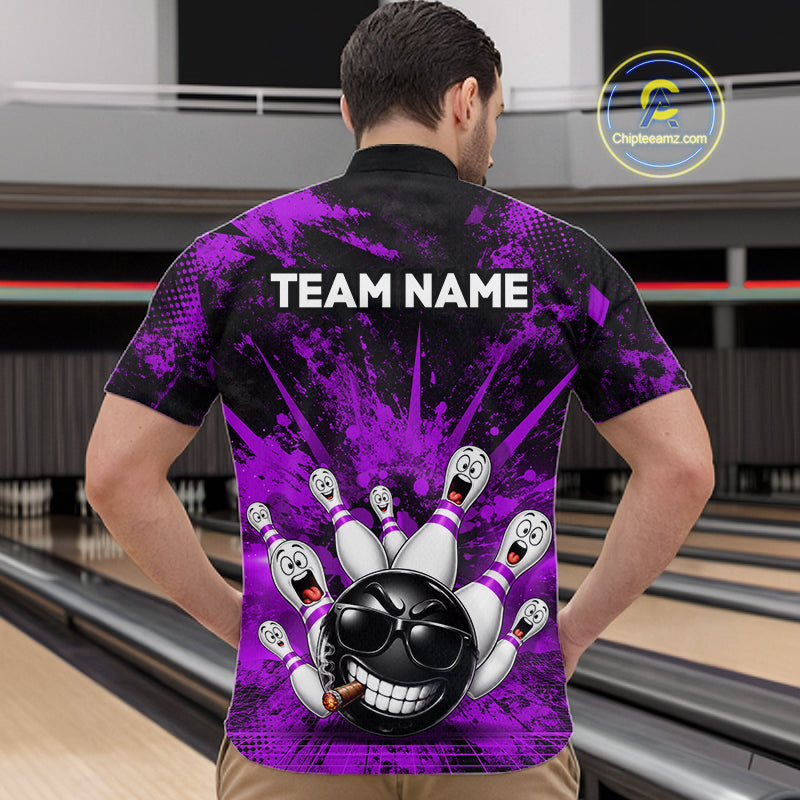 Custom Purple Funny Bowling Ball Bowling Jerseys for Men With Team Name And Bowlers Name HNT567