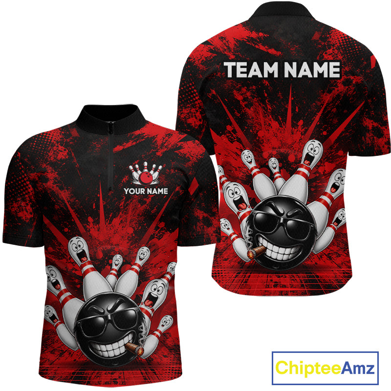 Custom Red Funny Bowling Ball Bowling Jerseys for Men With Team Name And Bowlers Name HNT567