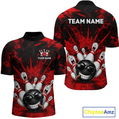 Custom Red Funny Bowling Ball Bowling Jerseys for Men With Team Name And Bowlers Name HNT567