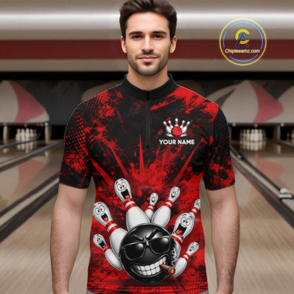 Custom Red Funny Bowling Ball Bowling Jerseys for Men With Team Name And Bowlers Name HNT567