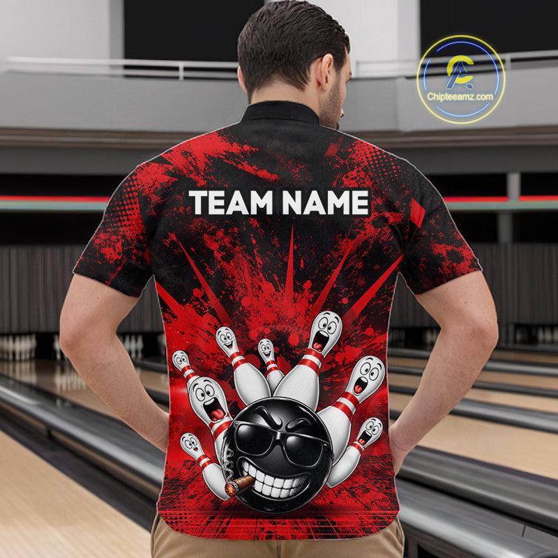 Custom Red Funny Bowling Ball Bowling Jerseys for Men With Team Name And Bowlers Name HNT567