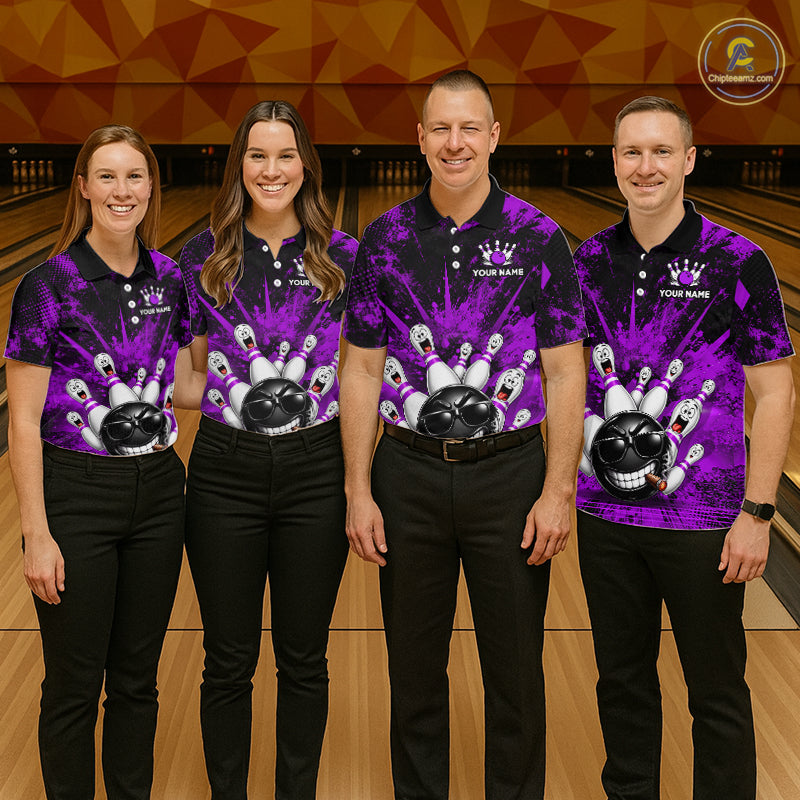 Custom Purple Funny Bowling Ball Bowling Jerseys for Men With Team Name And Bowlers Name HNT567