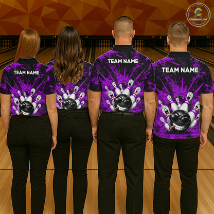 Custom Purple Funny Bowling Ball Bowling Jerseys for Men With Team Name And Bowlers Name HNT567