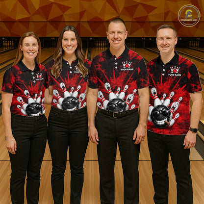 Custom Red Funny Bowling Ball Bowling Jerseys for Men With Team Name And Bowlers Name HNT567