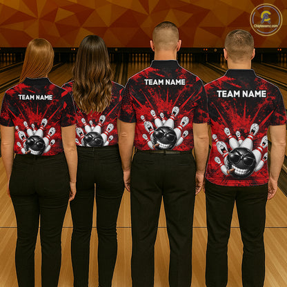 Custom Red Funny Bowling Ball Bowling Jerseys for Men With Team Name And Bowlers Name HNT567