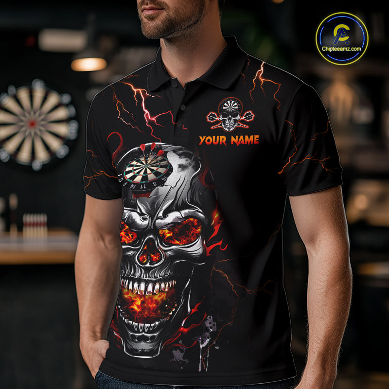 Custom Thunder Skull Darts Board Dart Shirts for Men Darts Team Jerseys Polo & 1/4 Zip NNT134