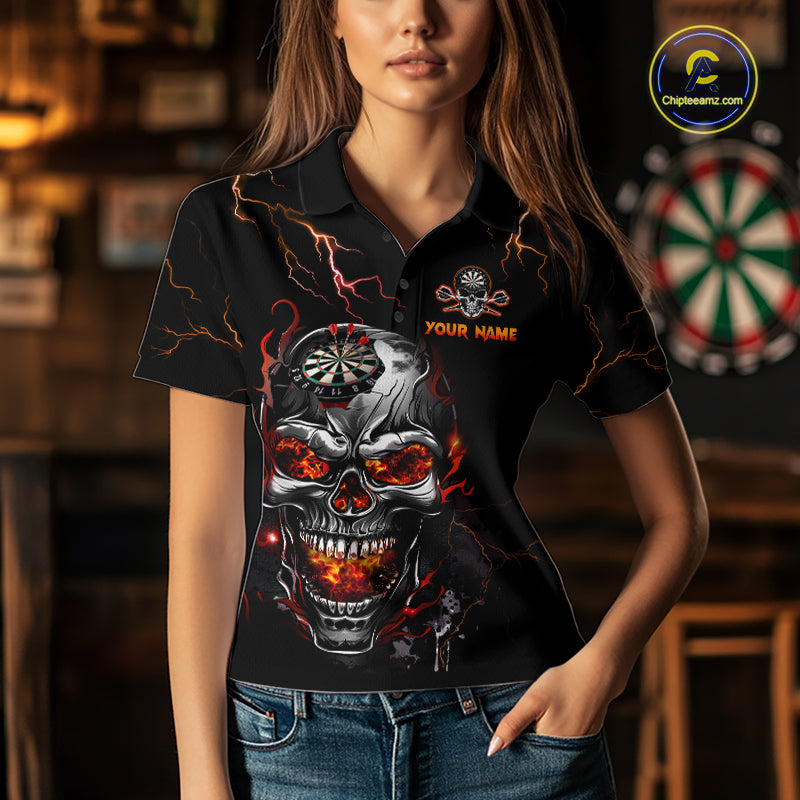 Custom Thunder Skull Darts Board Dart Shirts for Women Darts Team Jerseys Polo & 1/4 Zip NNT134