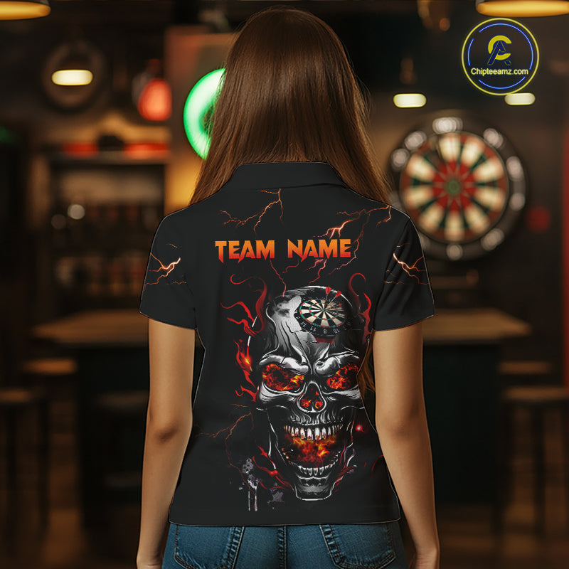 Custom Thunder Skull Darts Board Dart Shirts for Women Darts Team Jerseys Polo & 1/4 Zip NNT134