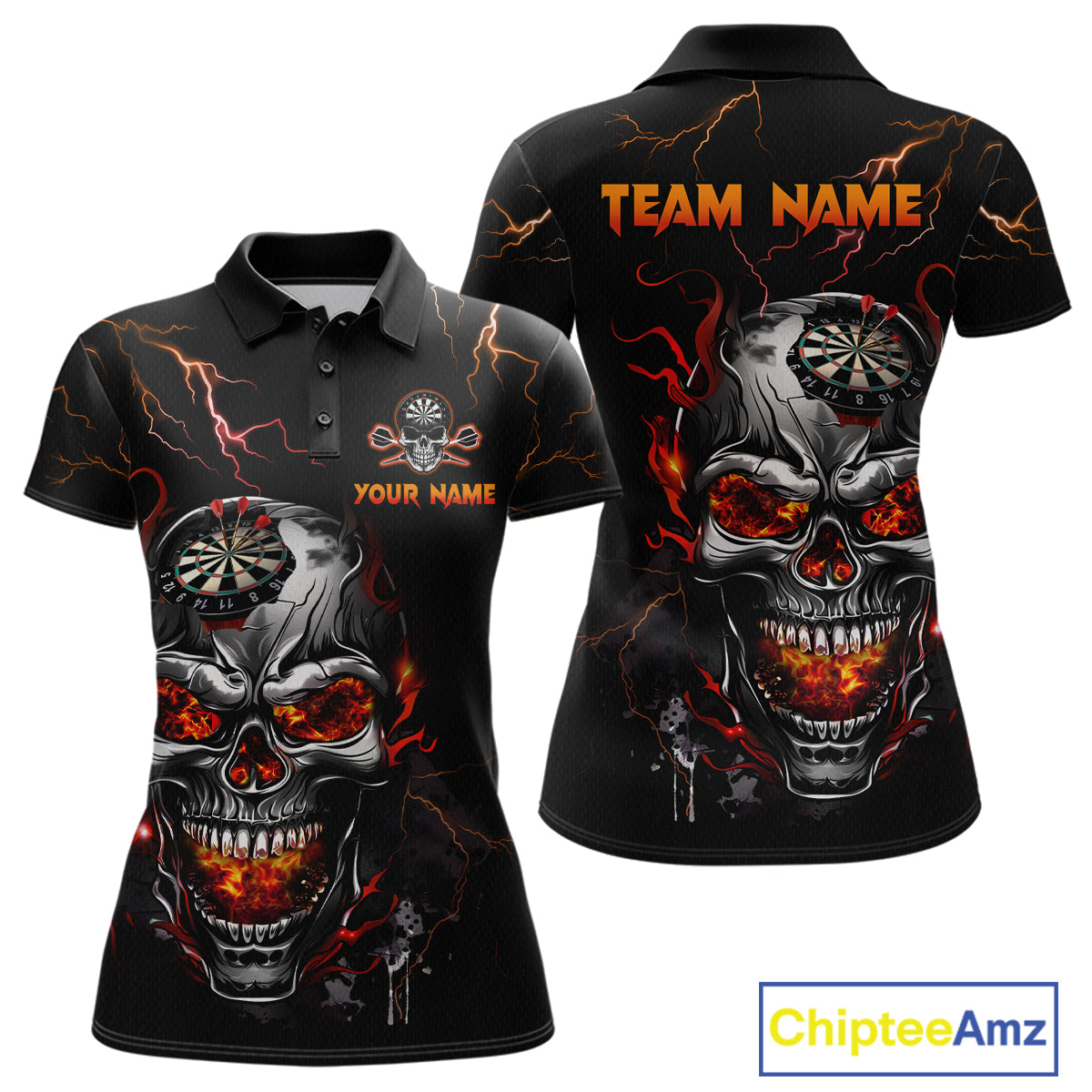 Custom Thunder Skull Darts Board Dart Shirts for Women Darts Team Jerseys Polo & 1/4 Zip NNT134