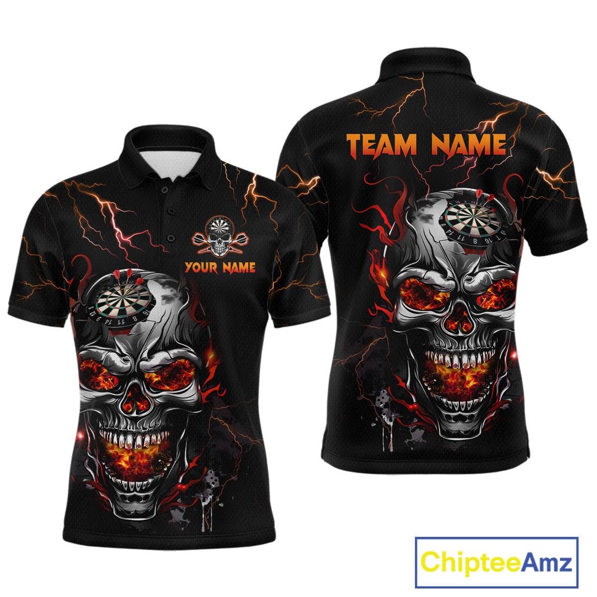 Custom Thunder Skull Darts Board Dart Shirts for Men Darts Team Jerseys Polo & 1/4 Zip NNT134