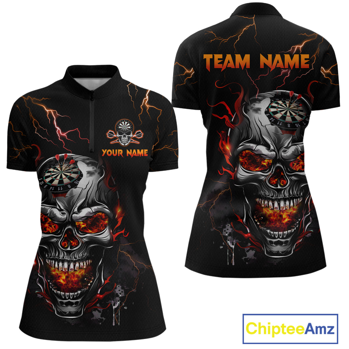 Custom Thunder Skull Darts Board Dart Shirts for Women Darts Team Jerseys Polo & 1/4 Zip NNT134