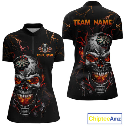 Custom Thunder Skull Darts Board Dart Shirts for Women Darts Team Jerseys Polo & 1/4 Zip NNT134