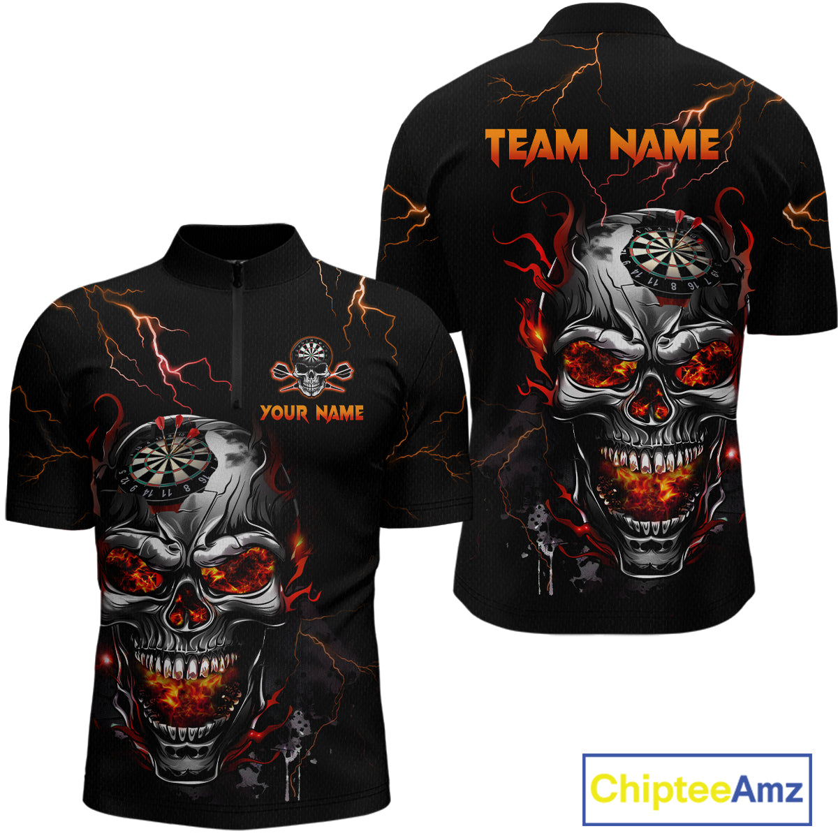 Custom Thunder Skull Darts Board Dart Shirts for Men Darts Team Jerseys Polo & 1/4 Zip NNT134