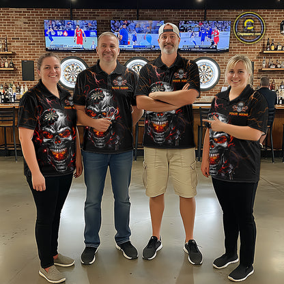 Custom Thunder Skull Darts Board Dart Shirts for Men Darts Team Jerseys Polo & 1/4 Zip NNT134
