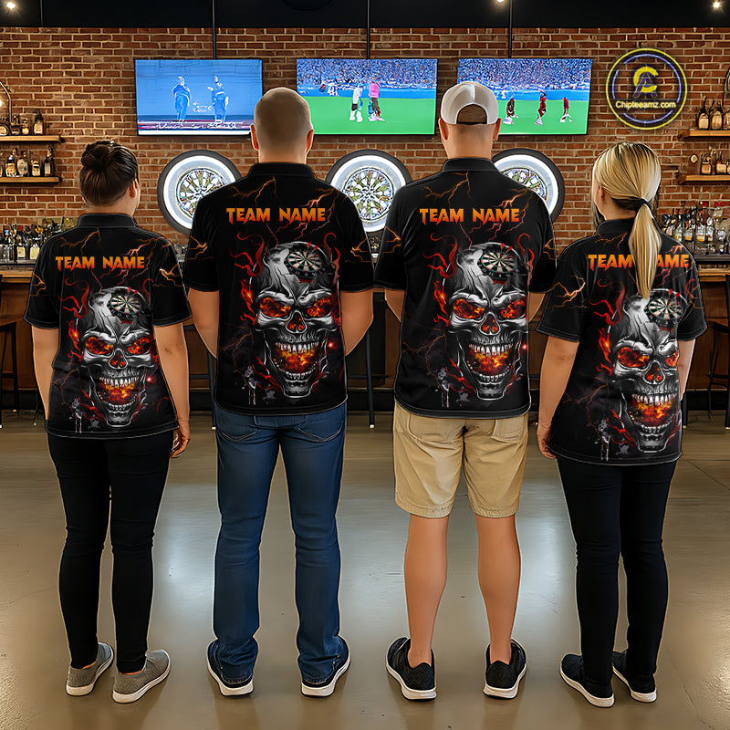 Custom Thunder Skull Darts Board Dart Shirts for Men Darts Team Jerseys Polo & 1/4 Zip NNT134