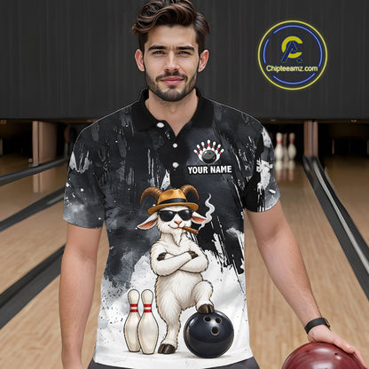 Black Funny Goat Bowling Team Shirts for Men Custom Bowling Gifts for Bowler Polo & 1/4 Zip HNT569