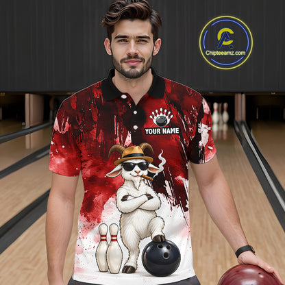 Red Funny Goat Bowling Team Shirts for Men Custom Bowling Gifts for Bowler Polo & 1/4 Zip HNT569