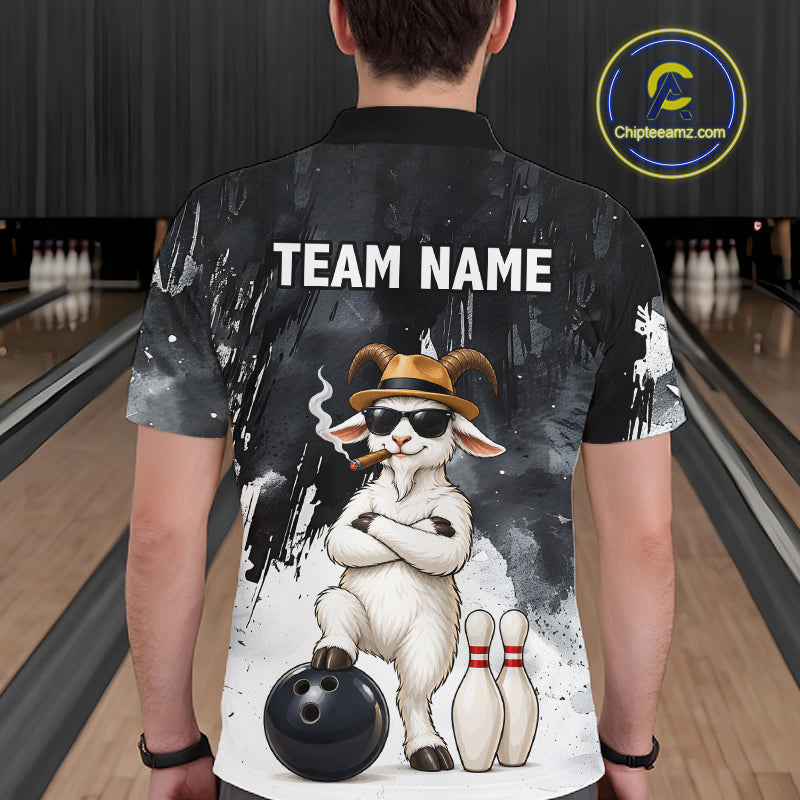 Black Funny Goat Bowling Team Shirts for Men Custom Bowling Gifts for Bowler Polo & 1/4 Zip HNT569