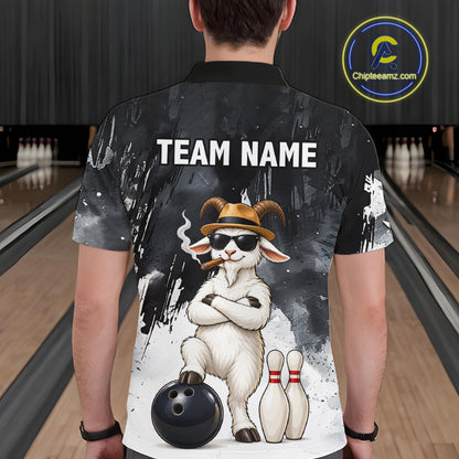 Black Funny Goat Bowling Team Shirts for Men Custom Bowling Gifts for Bowler Polo & 1/4 Zip HNT569
