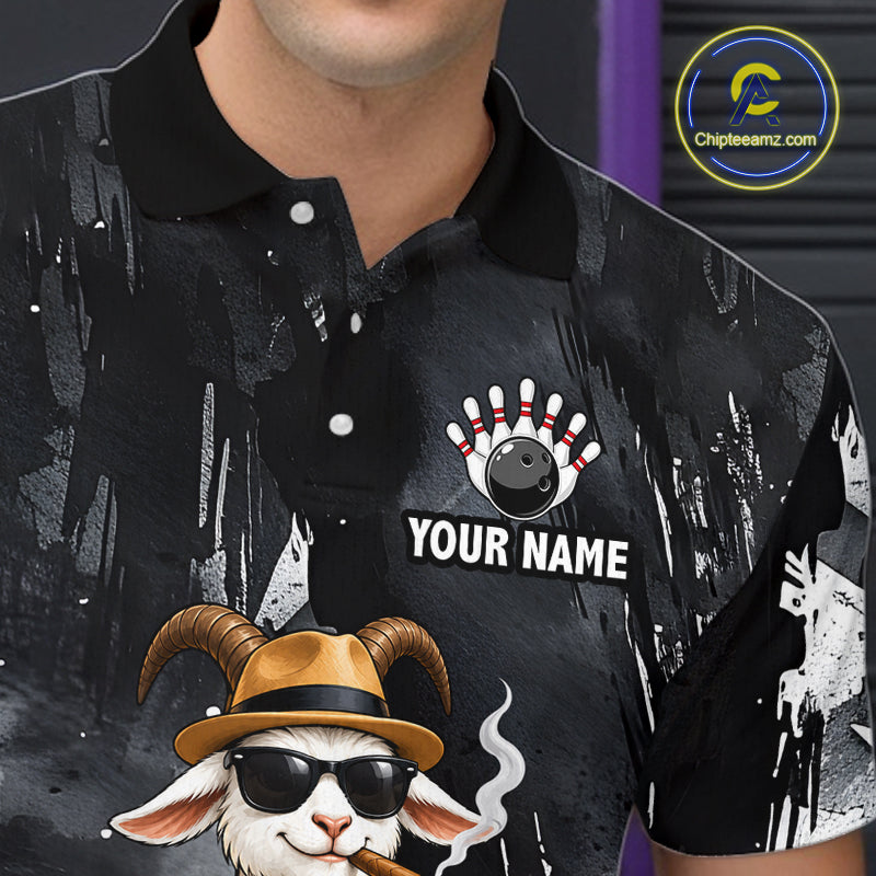 Black Funny Goat Bowling Team Shirts for Men Custom Bowling Gifts for Bowler Polo & 1/4 Zip HNT569