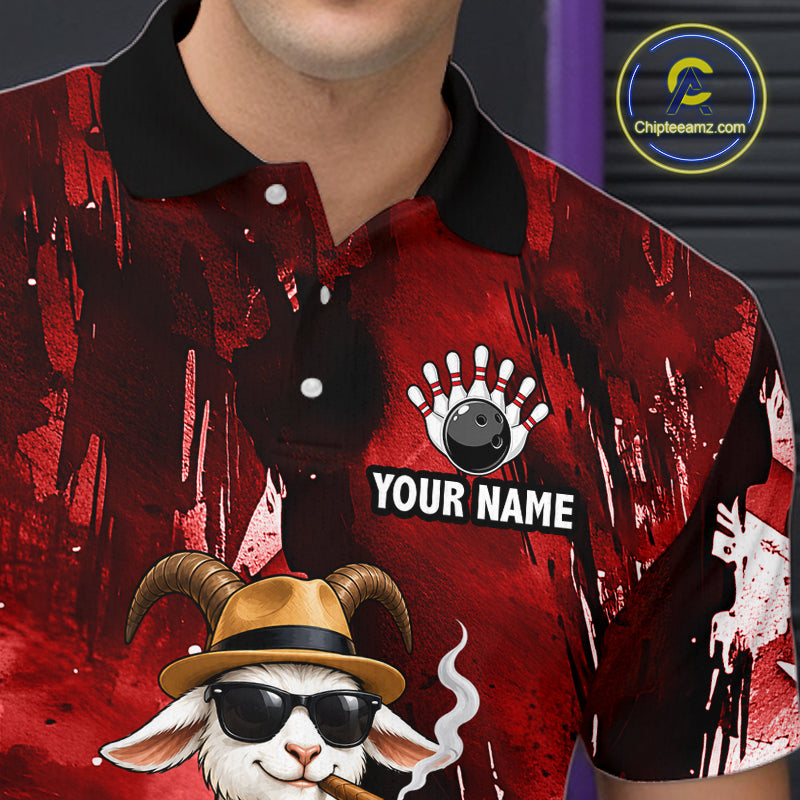 Red Funny Goat Bowling Team Shirts for Men Custom Bowling Gifts for Bowler Polo & 1/4 Zip HNT569