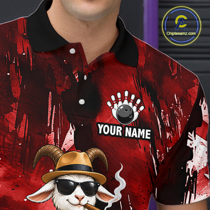 Red Funny Goat Bowling Team Shirts for Men Custom Bowling Gifts for Bowler Polo & 1/4 Zip HNT569