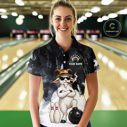 Black Funny Goat Bowling Team Shirts for Women Custom Bowling Gifts for Bowler Polo & 1/4 Zip HNT569