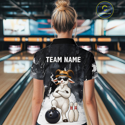 Black Funny Goat Bowling Team Shirts for Women Custom Bowling Gifts for Bowler Polo & 1/4 Zip HNT569