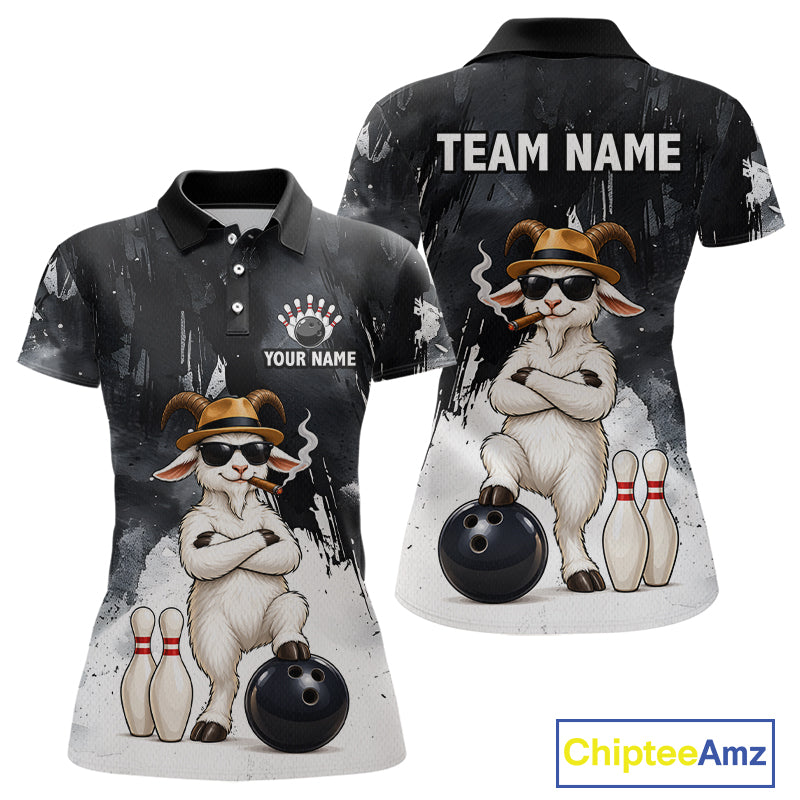 Black Funny Goat Bowling Team Shirts for Women Custom Bowling Gifts for Bowler Polo & 1/4 Zip HNT569