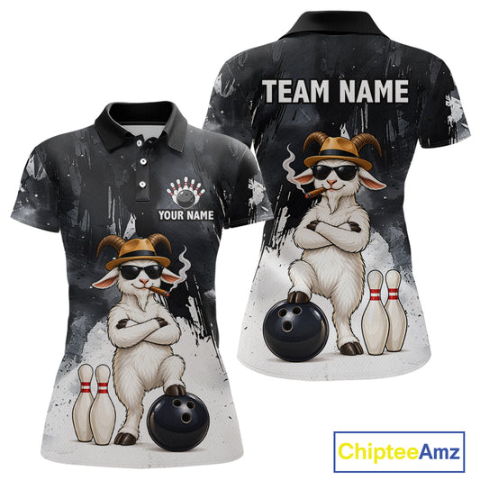 Black Funny Goat Bowling Team Shirts for Women Custom Bowling Gifts for Bowler Polo & 1/4 Zip HNT569
