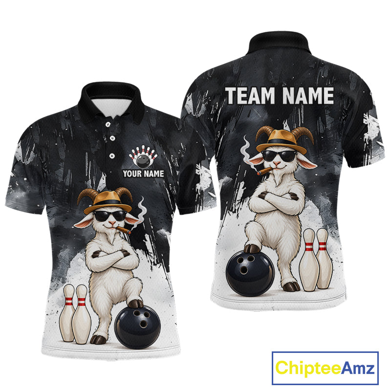 Black Funny Goat Bowling Team Shirts for Men Custom Bowling Gifts for Bowler Polo & 1/4 Zip HNT569