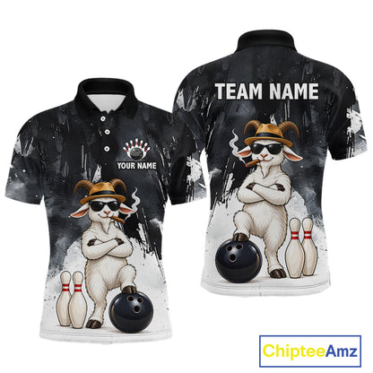 Black Funny Goat Bowling Team Shirts for Men Custom Bowling Gifts for Bowler Polo & 1/4 Zip HNT569