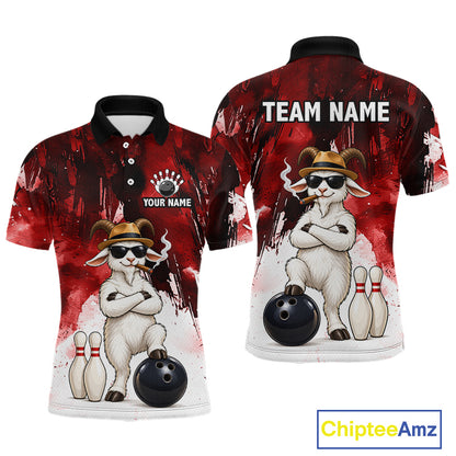 Red Funny Goat Bowling Team Shirts for Men Custom Bowling Gifts for Bowler Polo & 1/4 Zip HNT569
