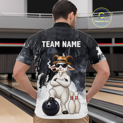 Black Funny Goat Bowling Team Shirts for Men Custom Bowling Gifts for Bowler Polo & 1/4 Zip HNT569