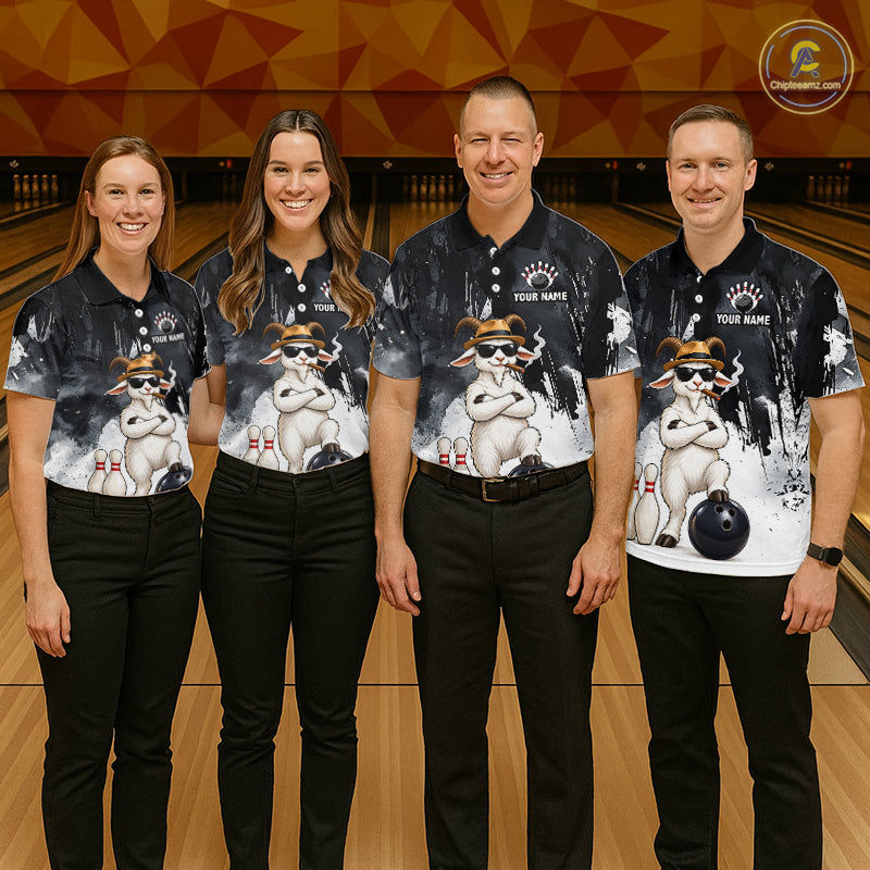 Black Funny Goat Bowling Team Shirts for Women Custom Bowling Gifts for Bowler Polo & 1/4 Zip HNT569