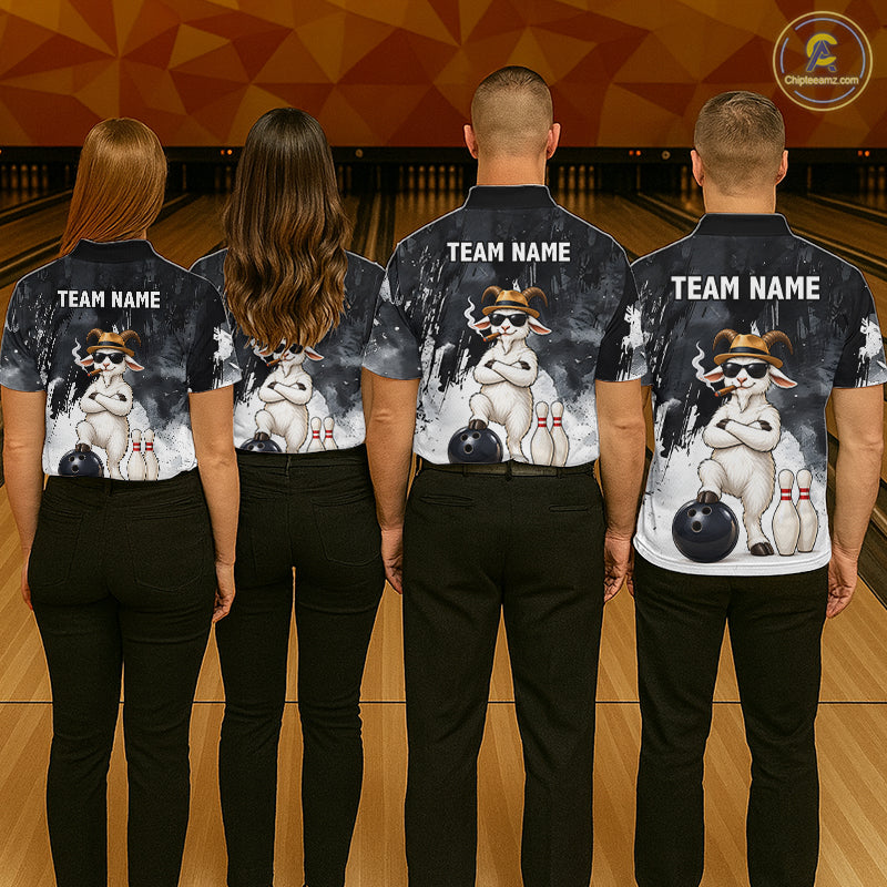 Black Funny Goat Bowling Team Shirts for Women Custom Bowling Gifts for Bowler Polo & 1/4 Zip HNT569