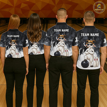 Black Funny Goat Bowling Team Shirts for Women Custom Bowling Gifts for Bowler Polo & 1/4 Zip HNT569