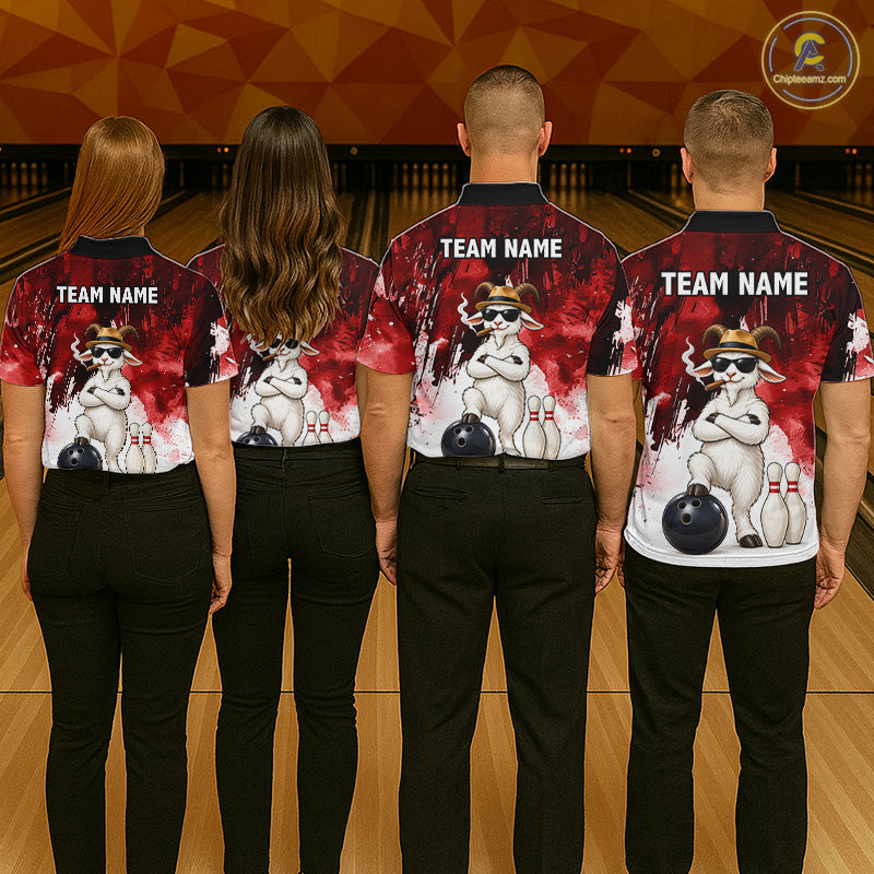 Red Funny Goat Bowling Team Shirts for Women Custom Bowling Gifts for Bowler Polo & 1/4 Zip HNT569