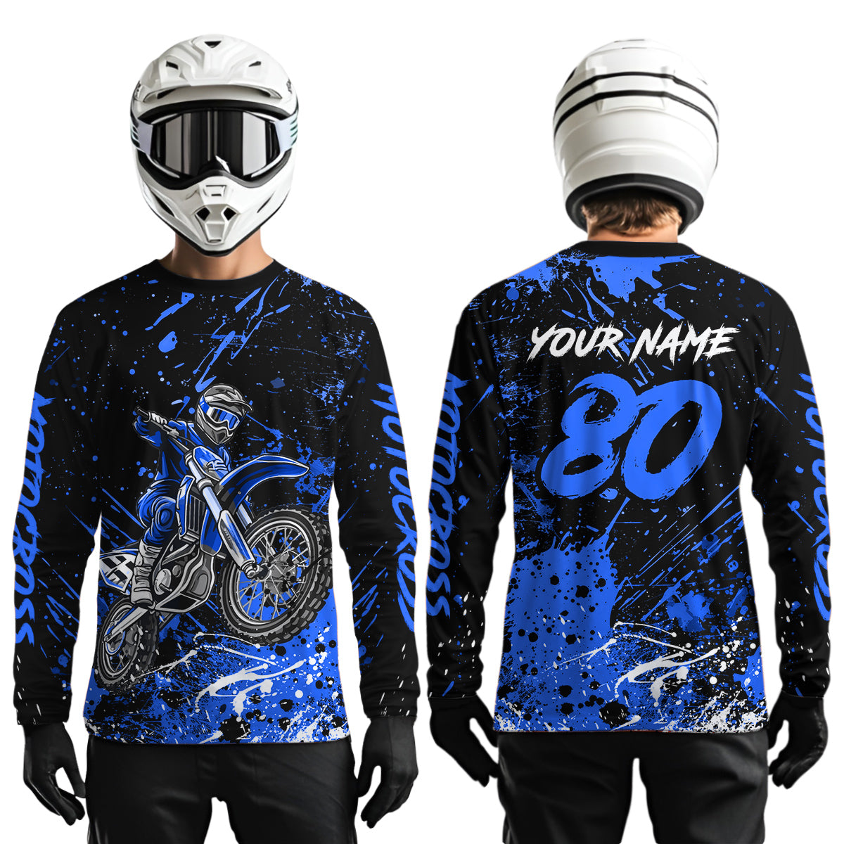 Personalized Blue Youth Motocross Shirts Off-Road Dirt Bike Jersey Kid Men Women UPF30+ DNT17