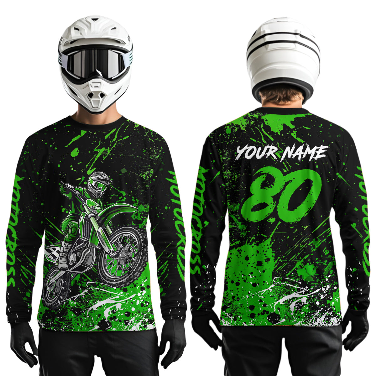 Personalized Green Youth Motocross Shirts Off-Road Dirt Bike Jersey Kid Men Women UPF30+ DNT17