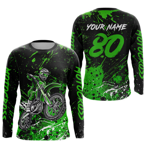 Personalized Green Youth Motocross Shirts Off-Road Dirt Bike Jersey Kid Men Women UPF30+ DNT17