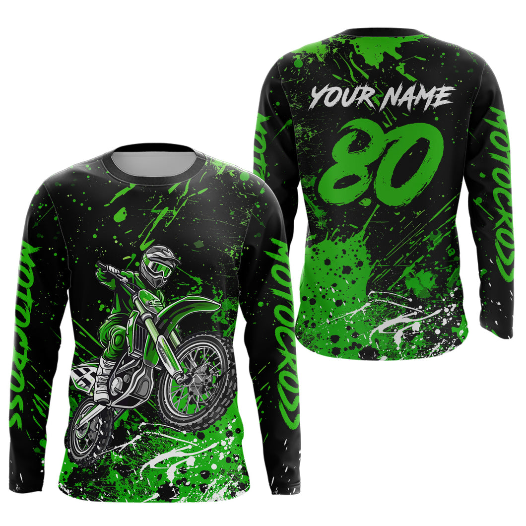 Personalized Green Youth Motocross Shirts Off-Road Dirt Bike Jersey Kid Men Women UPF30+ DNT17