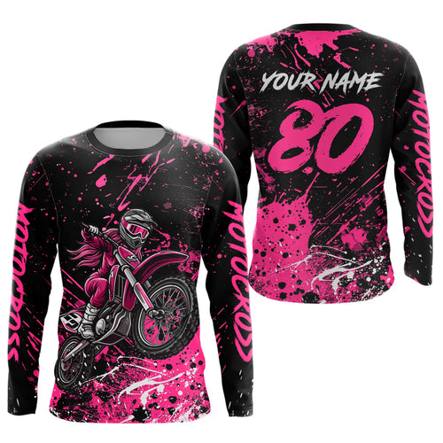 Personalized Pink Youth Motocross Shirts Off-Road Dirt Bike Jersey Kid Men Women UPF30+ DNT17
