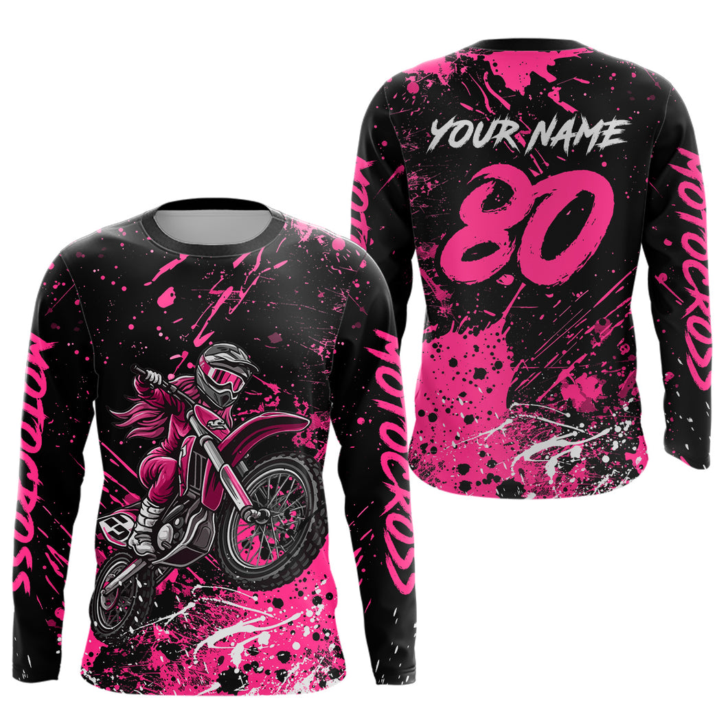 Personalized Pink Youth Motocross Shirts Off-Road Dirt Bike Jersey Kid Men Women UPF30+ DNT17
